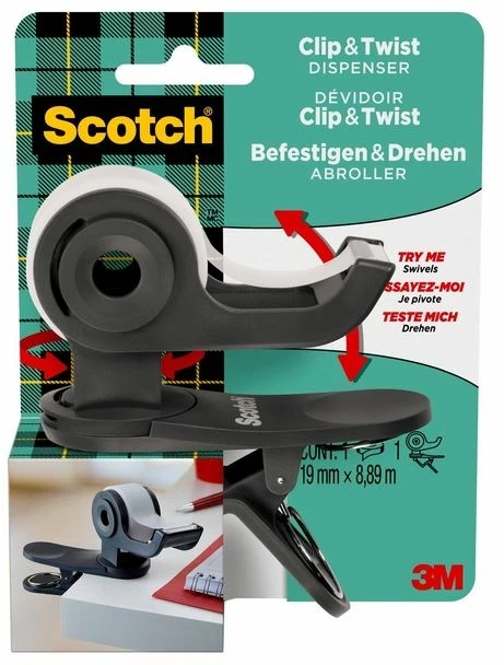 Scotch® Tapedispenser Med Klips Grå + Scotch® Magic™ Tape 1 Scotch® Tapedispenser Med Klips Grå + Scotch® Magic™ Tape